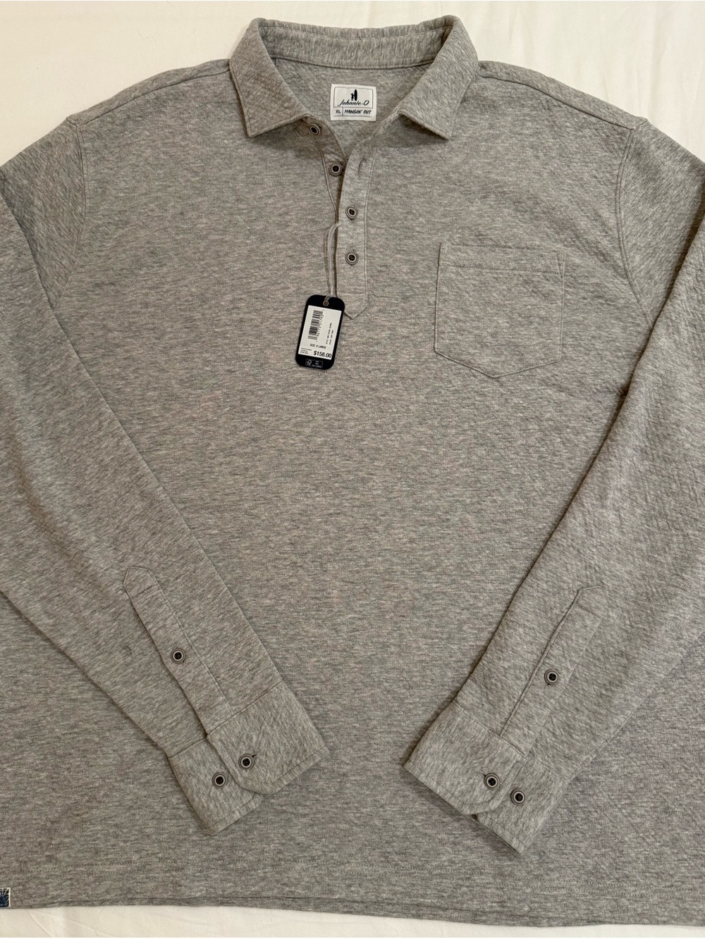 Johnnie-O “Alwin” Textured Long Sleeve Polo — NWT, Men’s XL, Light Gray